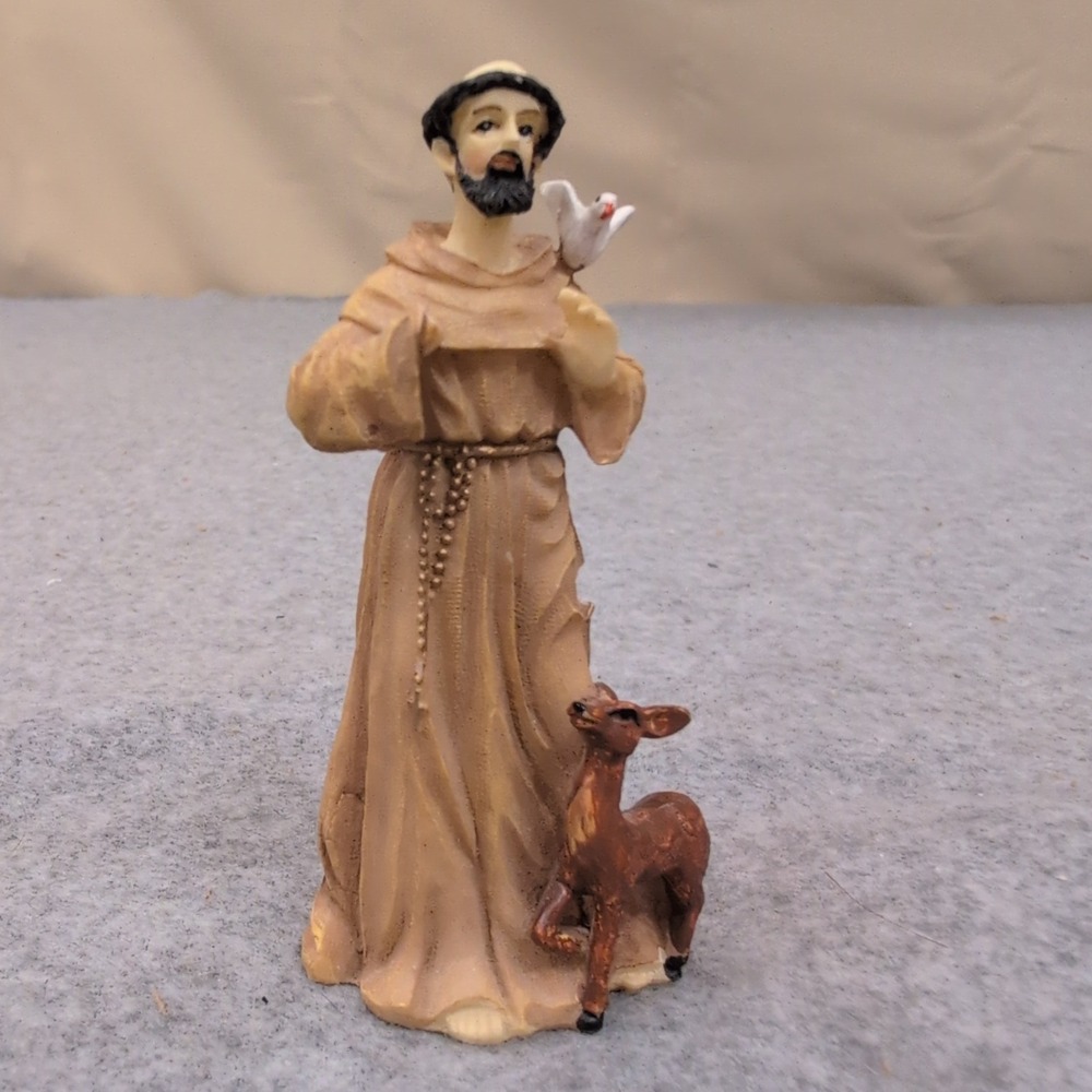 Saint Francis of Assisi Figurine Patron Saint of Animals with Dove and Deer - Picture 1 of 3